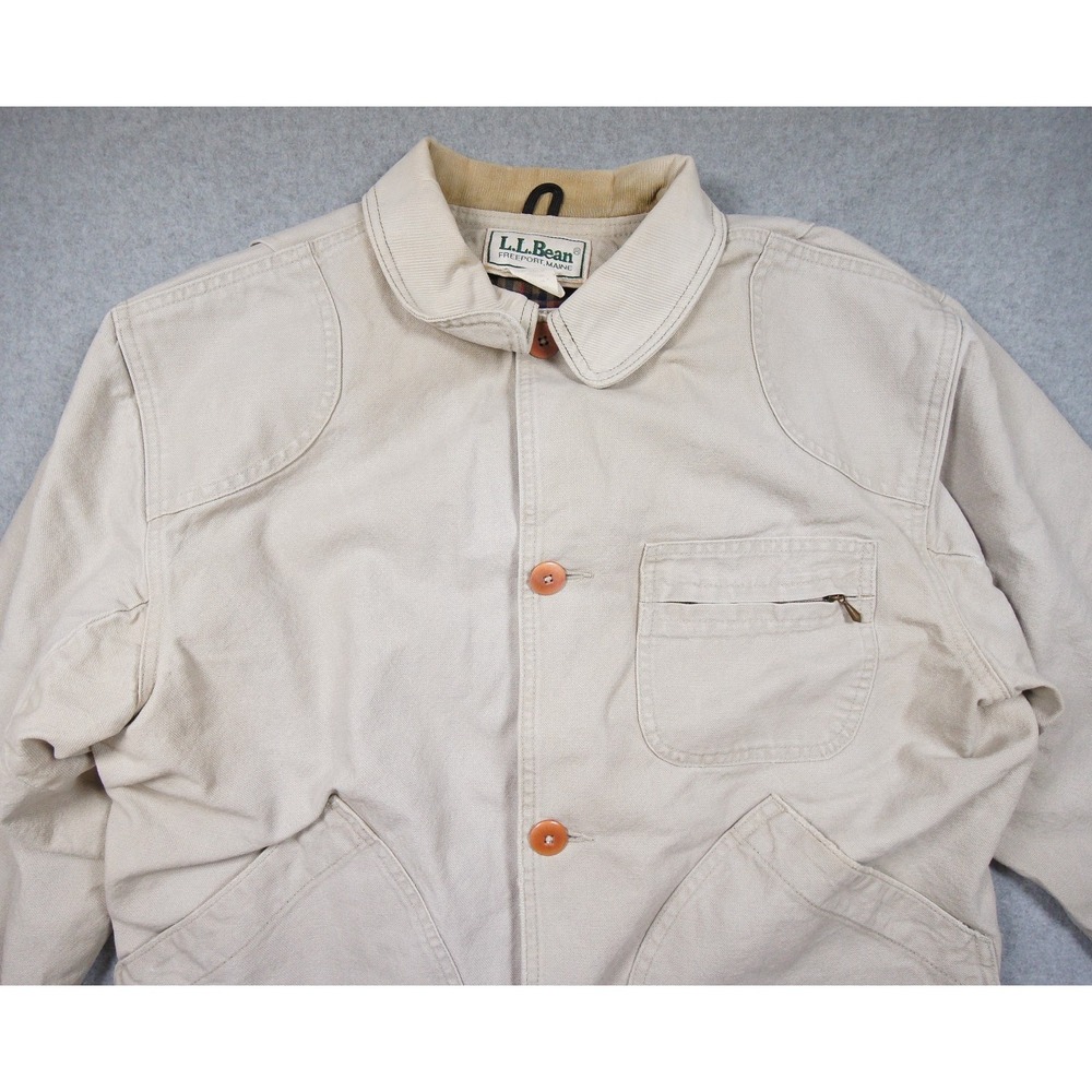Vintage LL Bean Jacket Mens Small Beige Chore Coat Lined Outdoors H147 - Picture 2 of 16